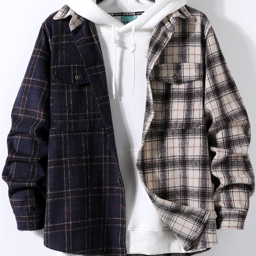Men Plaid Colorblock Flap Pocket Overcoat